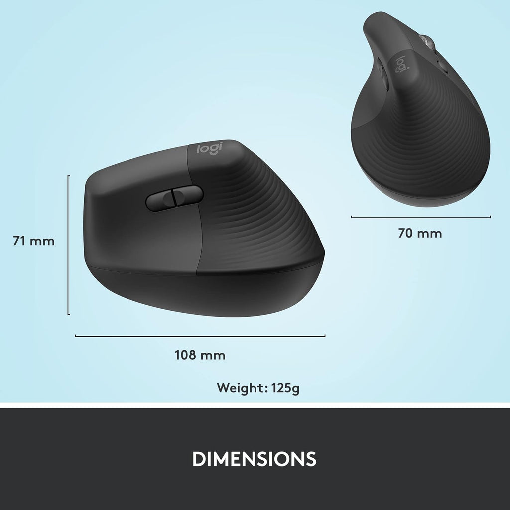Logitech Lift Vertical Wireless Mouse – Comfort Meets Style (Gray, Black & Rose)