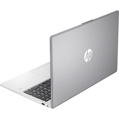 Silver HP laptop on a white background