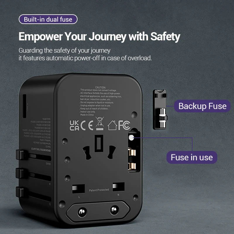 Vention 3-Port USB (C+C+A) GaN Universal Travel Adapter (65W/65W/30W)