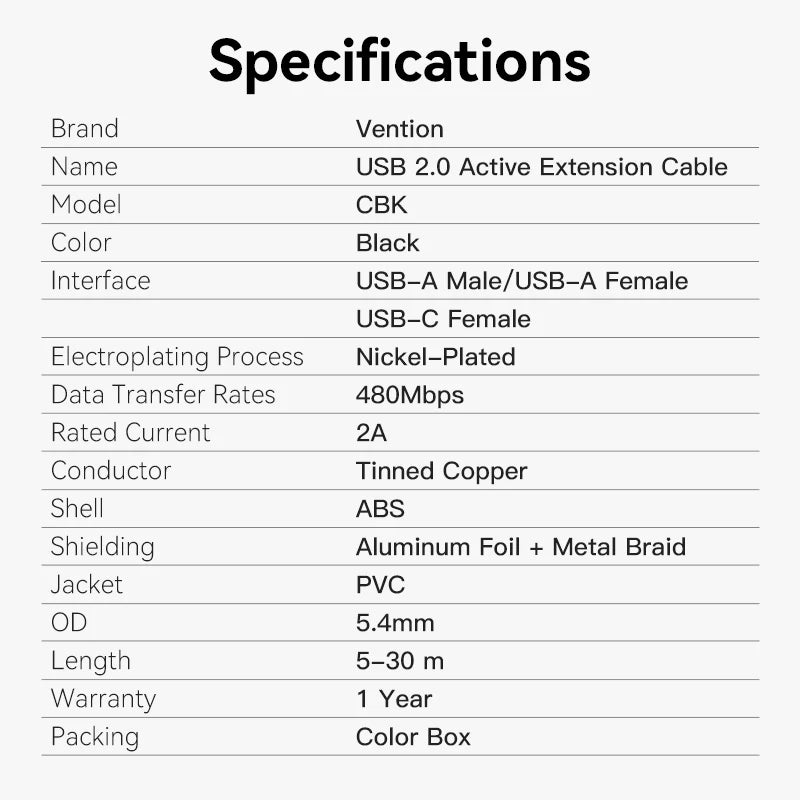 Vention USB 2.0 Active Extension Cable 10M