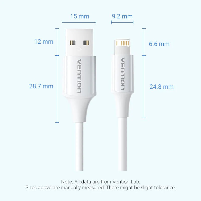 Vention USB 2.0 Type-A Male to Lightning Male 2.4A Cable White 1M