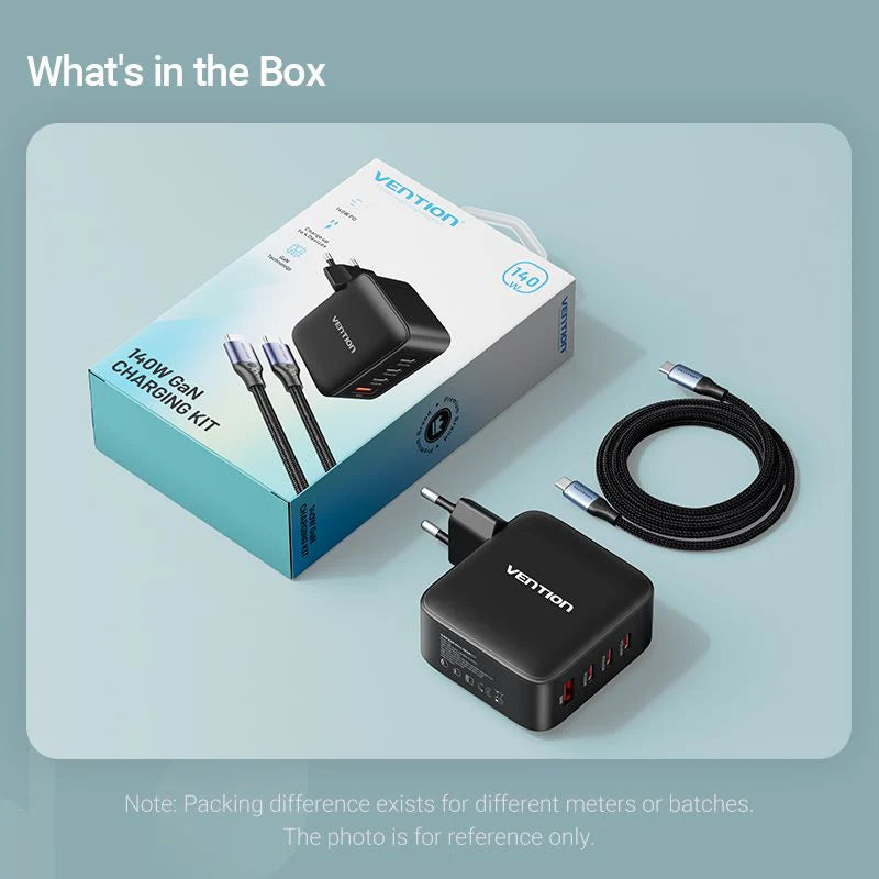 Vention 4-Port USB (C + C + C + A) GaN Charging Kit (140W/140W/30W/30W) EU-Plug Black