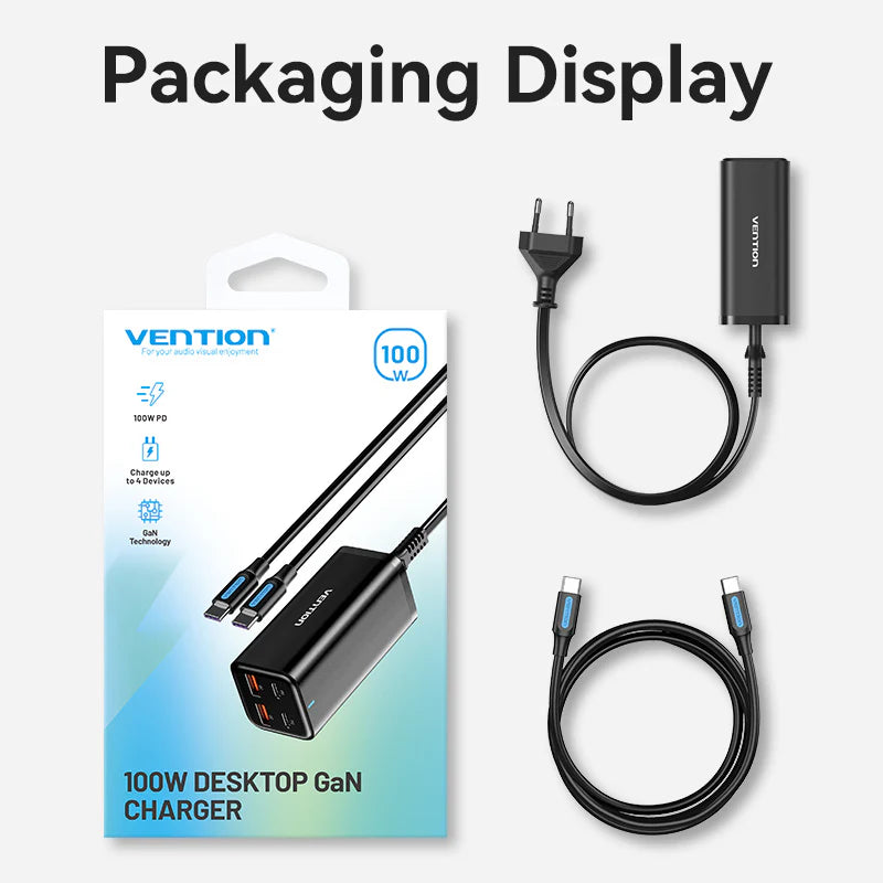 Vention 4-Port USB (C+C+A+A) GaN Charger (100W/100W/18W/18W) EU-Plug White