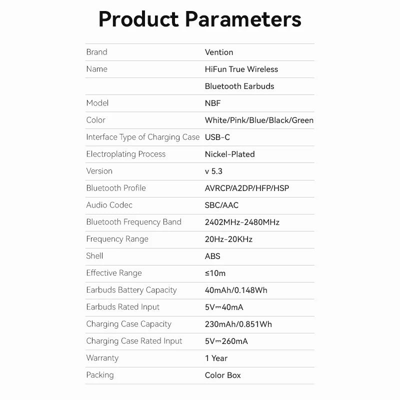 HiFun Ture Wireless Bluetooth Earbuds Black