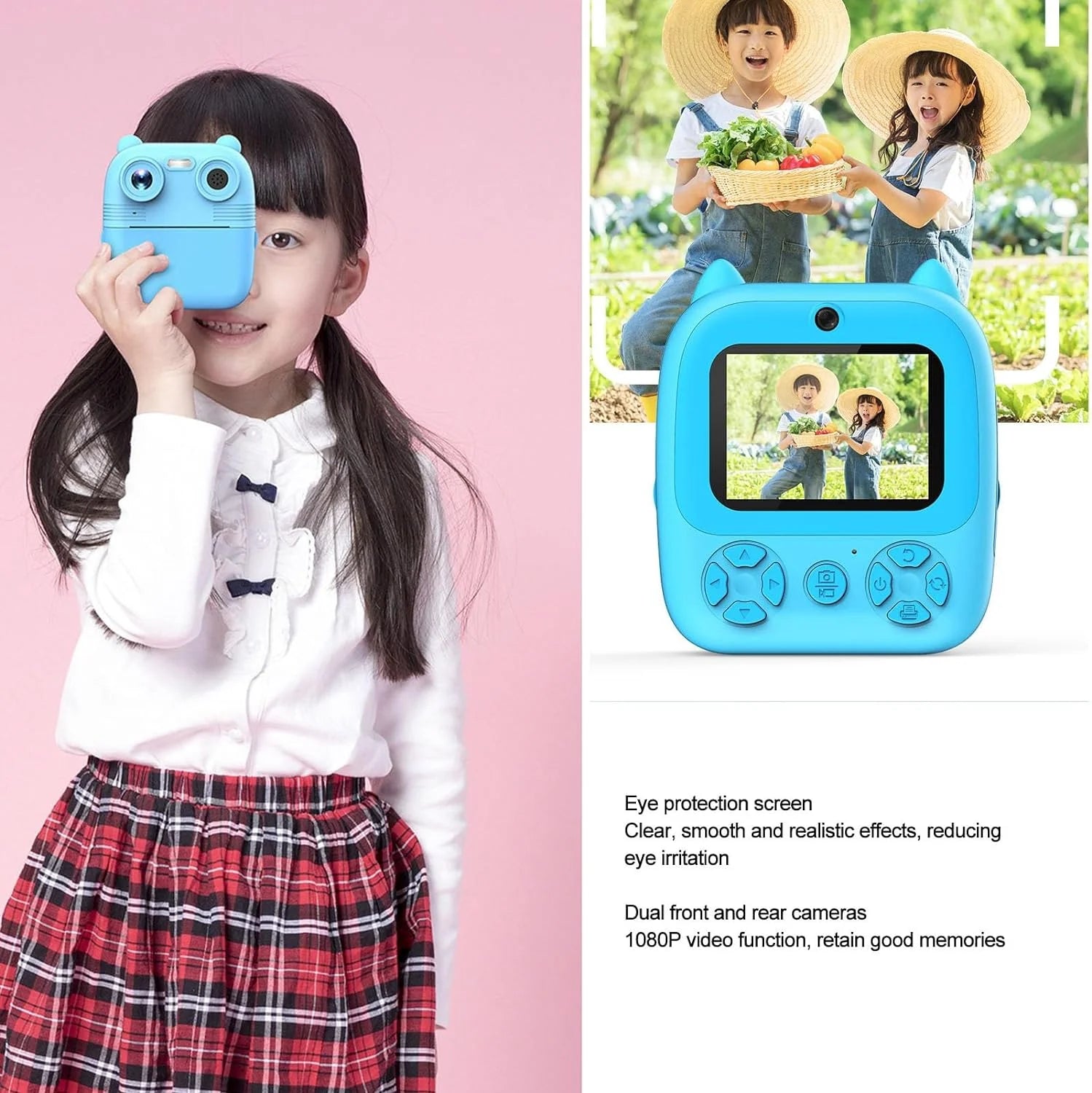 D8S CHILDRENS TIME FRONT/BACK REAR HD DIGITAL THERMAL PRINT CAMERA 1080P 48MP