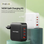 Vention 4-Port USB (C + C + C + A) GaN Charging Kit (140W/140W/30W/30W) EU-Plug Black