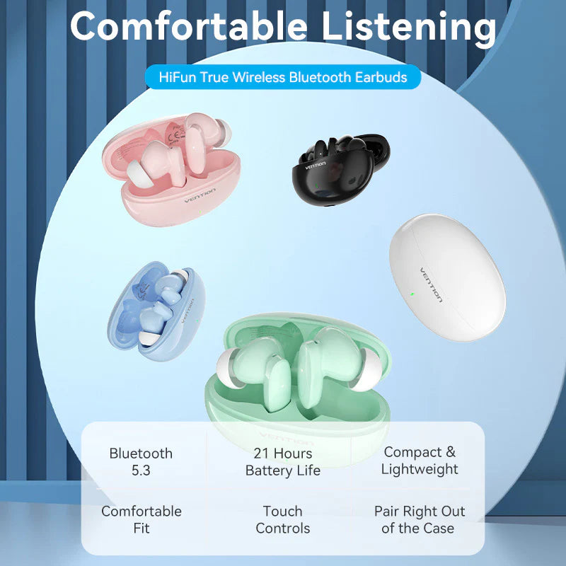 Vention Bluetooth 5.3 Earphones TWS True Wireless Earbuds White