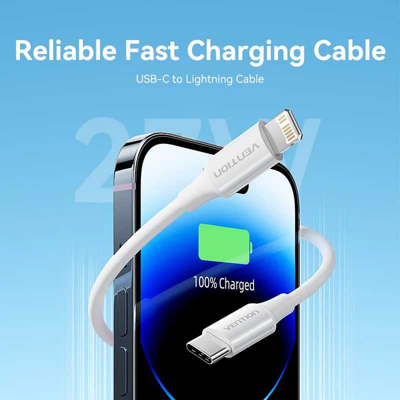 Vention USB 2.0 Type-C Male to Lightning Male 3A Cable White 1M
