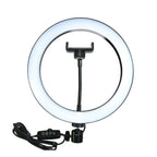 Ring light with smartphone holder on a white background