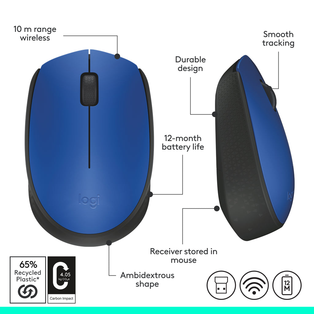 🎯 Logitech M171 Wireless Mouse Choose your style → Grey | Blue | Red