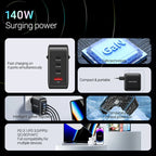 Vention 4-Port USB (C + C + C + A) GaN Charging Kit (140W/140W/30W/30W) EU-Plug Black