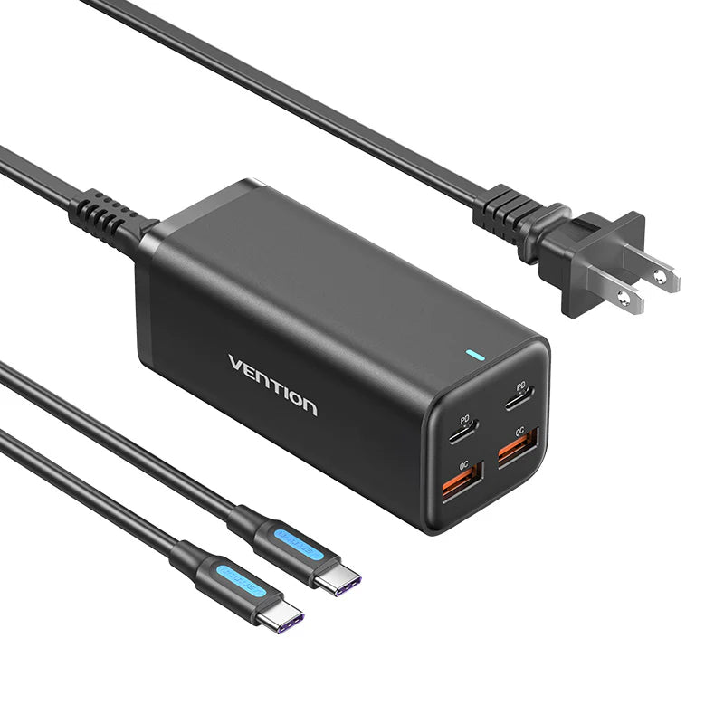 Vention 4-Port USB (C+C+A+A) GaN Charger (100W/100W/18W/18W) EU-Plug Black