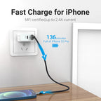 Cotton Braided USB 2.0 A to Lightning Cable 1.5M Gray Aluminum Alloy Type MFI Apple Certified Cable