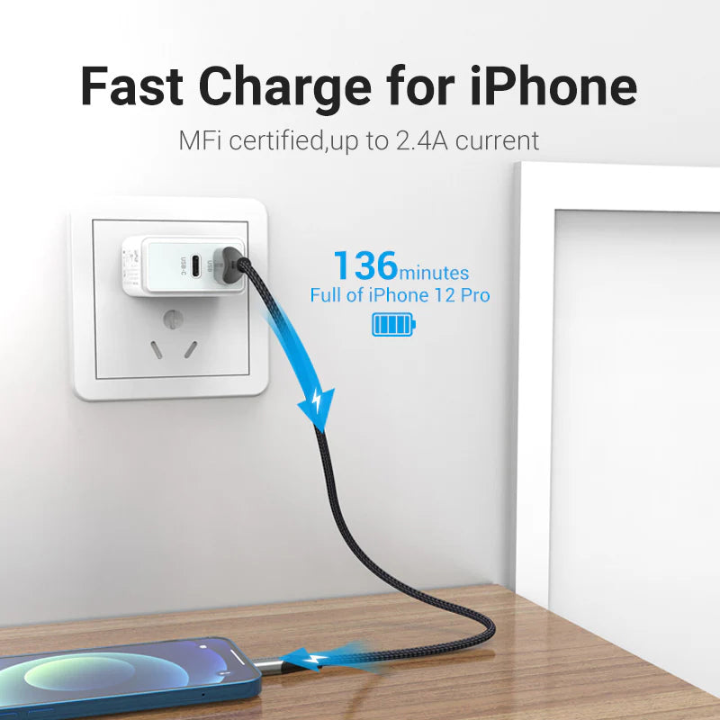 Cotton Braided USB 2.0 A to Lightning Cable 1.5M Gray Aluminum Alloy Type MFI Apple Certified Cable