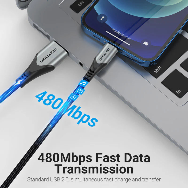 Cotton Braided USB 2.0 A to Lightning Cable 1.5M Gray Aluminum Alloy Type MFI Apple Certified Cable