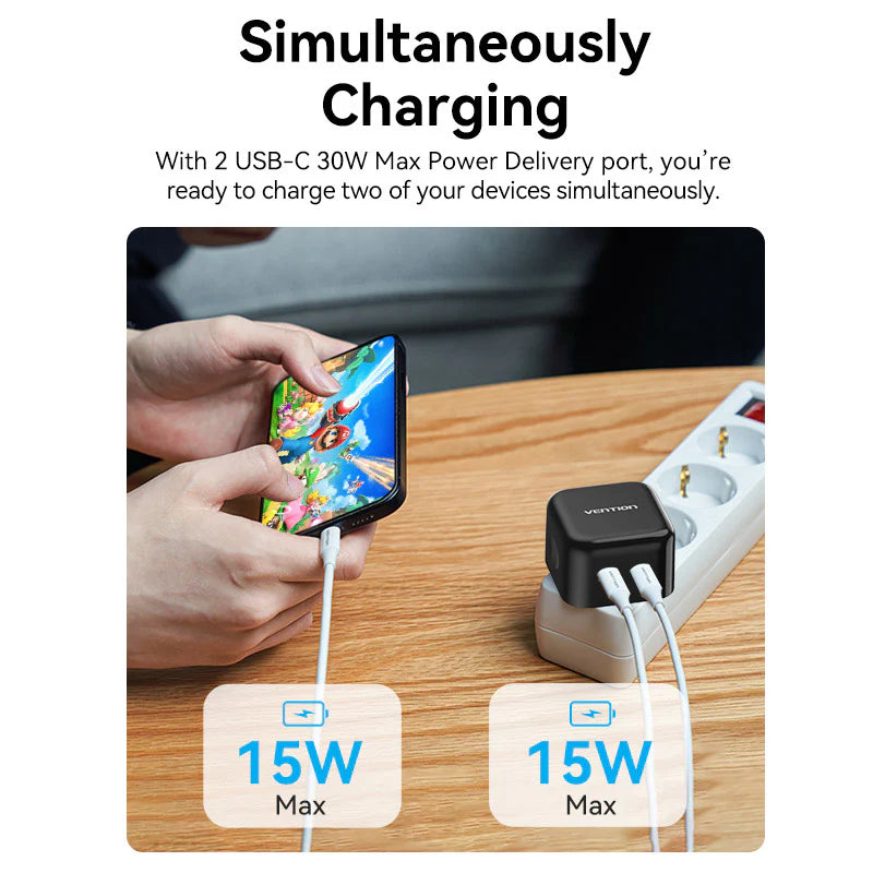 2-Port USB(C+C) GaN Charger (35W/35W) EU-Plug White