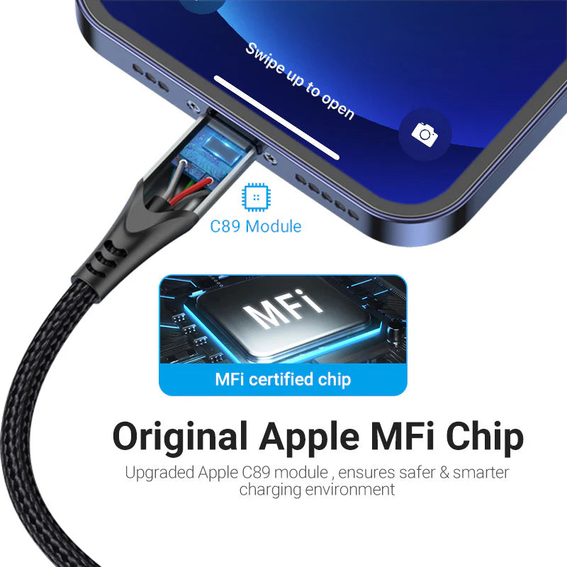 Cotton Braided USB 2.0 A to Lightning Cable 1.5M Gray Aluminum Alloy Type MFI Apple Certified Cable