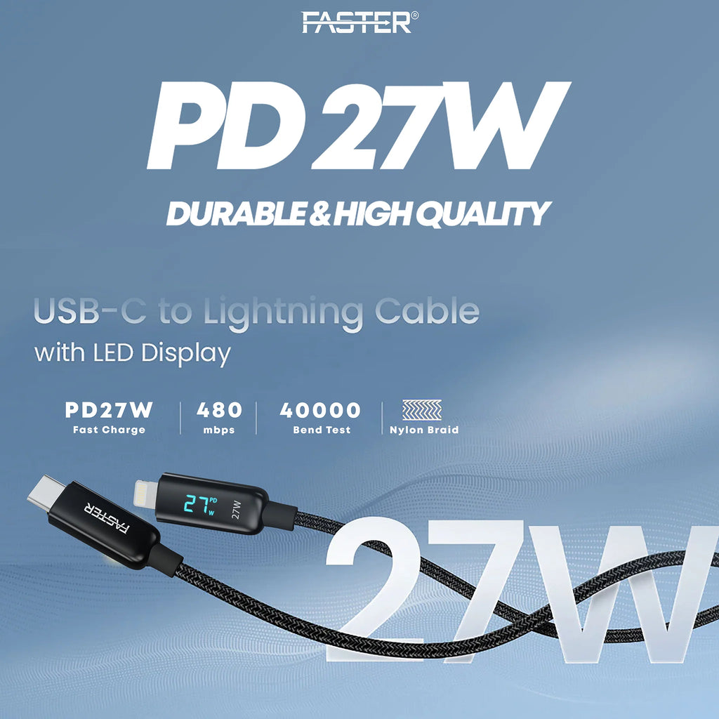 FASTER 27W USB-C TO LIGHTNINGDIGITAL DATA CABLE