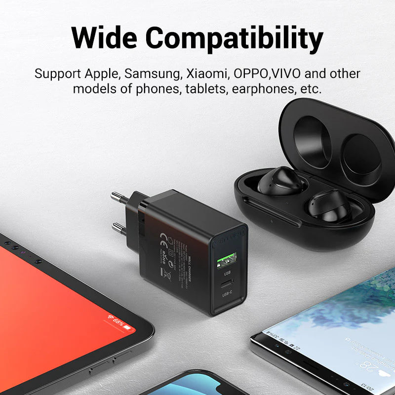 Vention 2-Port USB(A+C) Wall Charger (18W/20W) EU-Plug