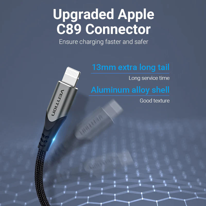 Cotton Braided USB 2.0 A to Lightning Cable 1.5M Gray Aluminum Alloy Type MFI Apple Certified Cable