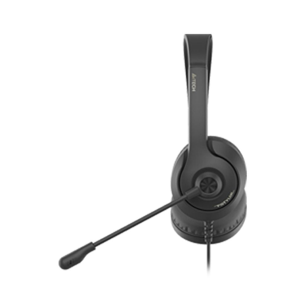 Black headset with microphone on a white background