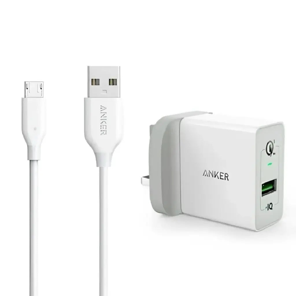 Anker 18W USB wall charger white color with Micro USB cable fast charging adapter
