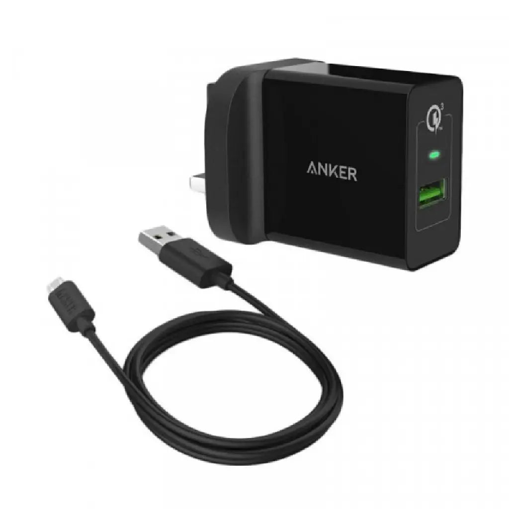 Anker 18W USB wall charger black color with Micro USB cable fast charging adapter