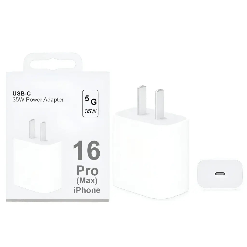 Apple 35W USB-C power adapter for iPhone 16 Pro Max 5G with original retail packaging