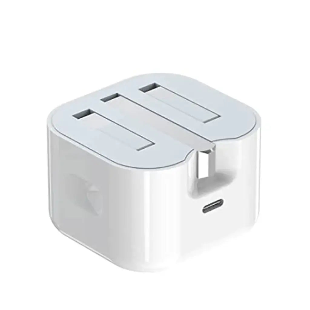 Apple 35W power adapter copy 3-pin with dual USB-C ports, white fast charging adapter front view
