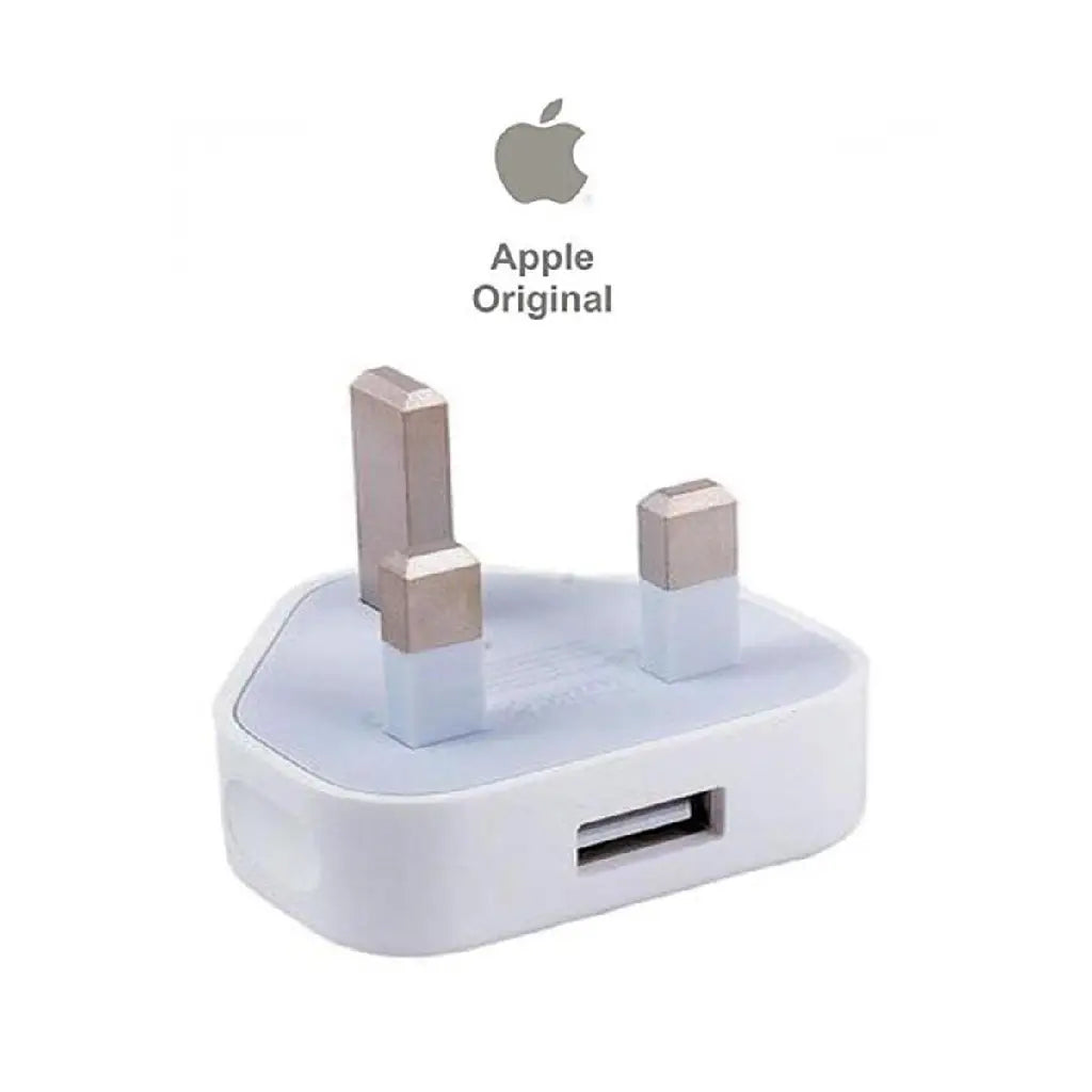 Apple 3-pin adapter 1Amp with single USB charging port, white compact power adapter top view