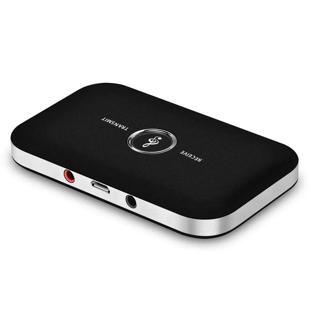 Black and silver electronic device with 'Transmit' and 'Receive' labels on a white background