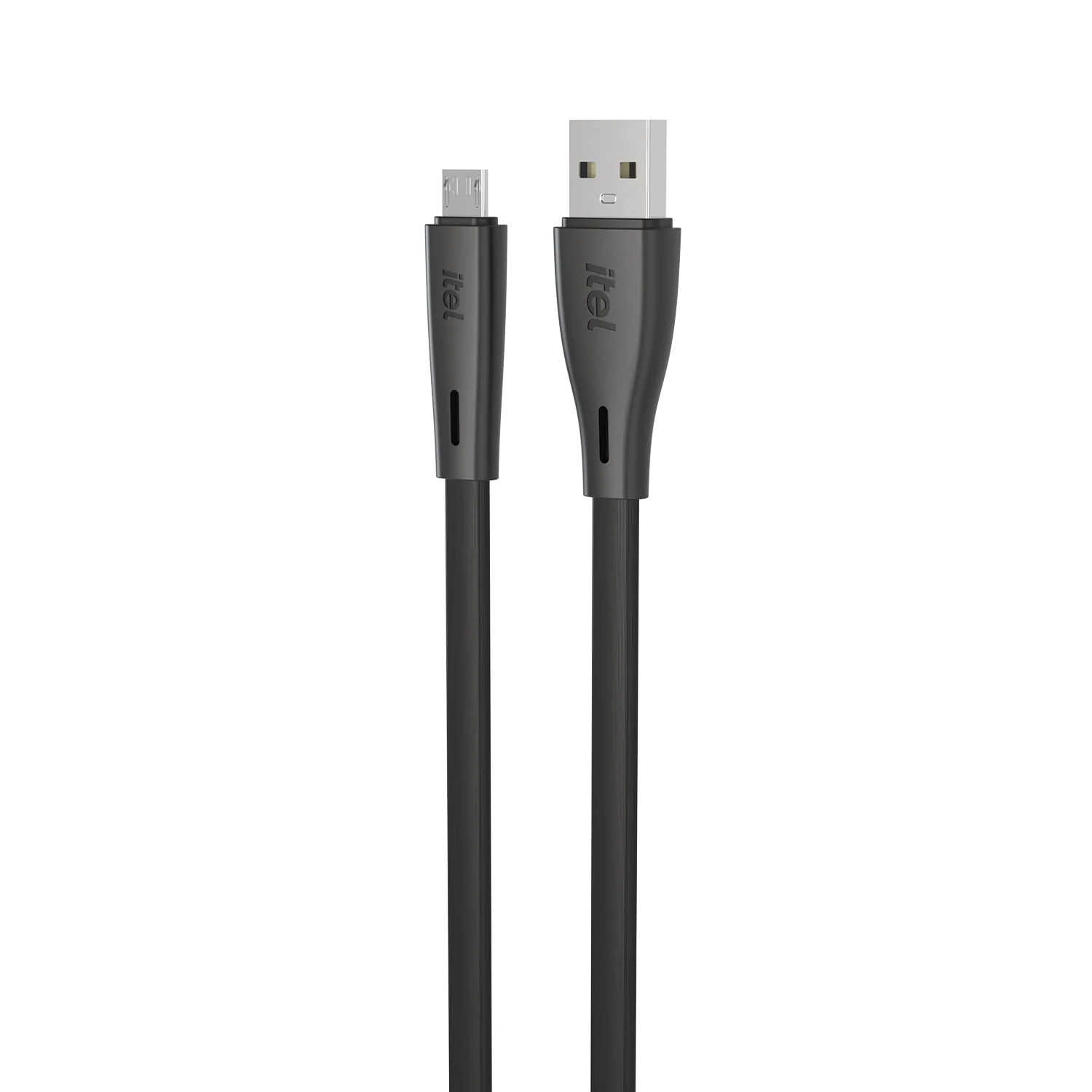 Black USB cable with connectors on a white background