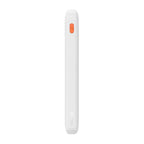 Baseus Airpow PPQD090002 10000mAh power bank side view in white showing slim design and orange power button.