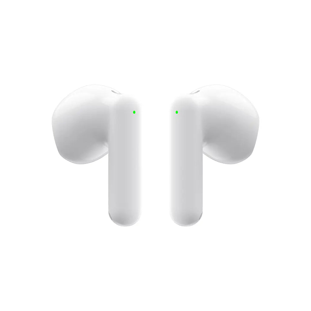 White wireless earbuds on a white background