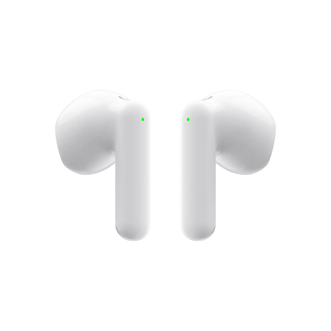 White wireless earbuds on a white background