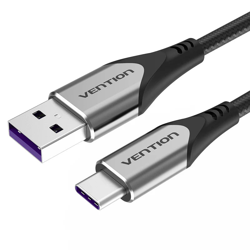 Cotton Braided USB-C to USB 2.0-A Fast Charging Cable 5A1M Gray Aluminum Alloy Type
