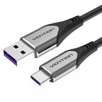 Cotton Braided USB-C to USB 2.0-A Fast Charging Cable 5A1M Gray Aluminum Alloy Type