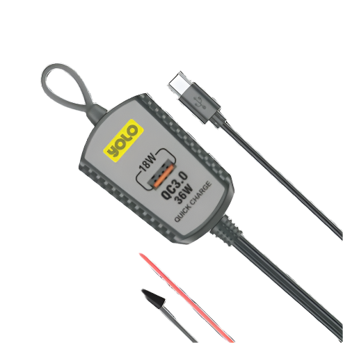 Y-630 DC CLIP CHARGER QC 18W FAST CHARGING | DUAL OUTPUT | BUILT IN TYPE-C CABLE