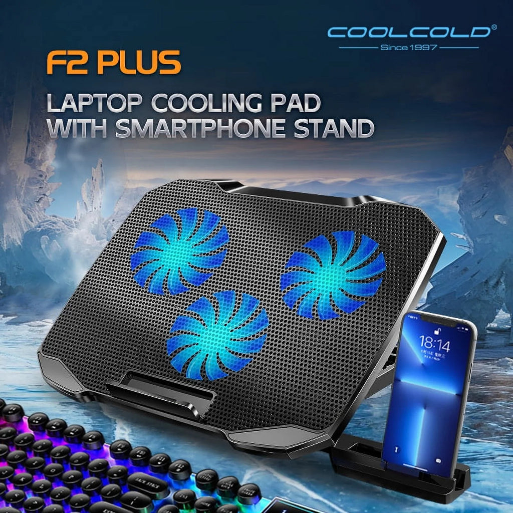 F2 Plus Coolcold Gaming Cooler 3 Big Fans Cooling Pad For 10-15.6