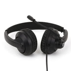 Black headphones with a microphone on a white background