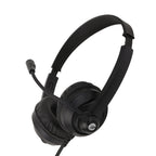 Black headset with microphone on a white background