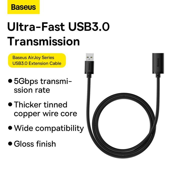 Baseus AirJoy Series USB3.0 Extension Cable Cluster Black