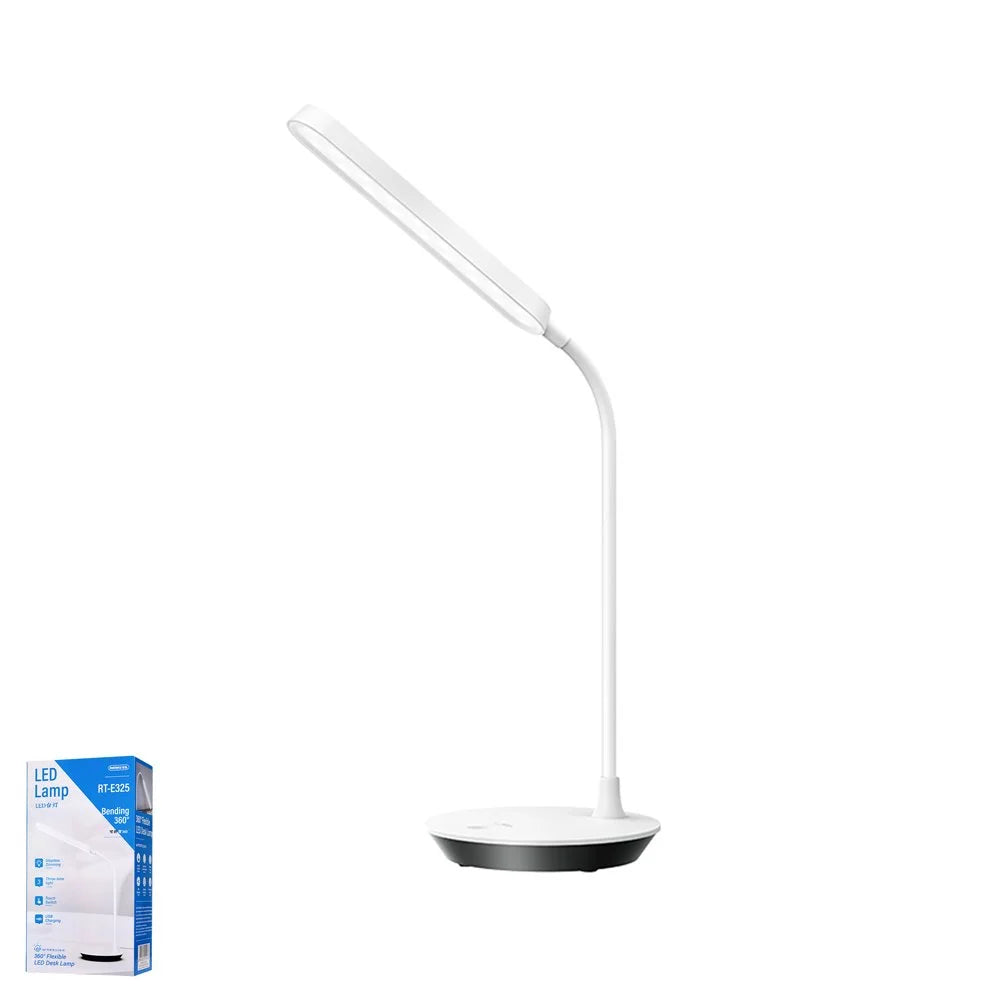 White LED desk lamp with packaging on a white background