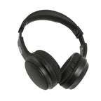 Black headphones on a white background
