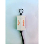 White electronic device with black cable on a gradient blue and white background