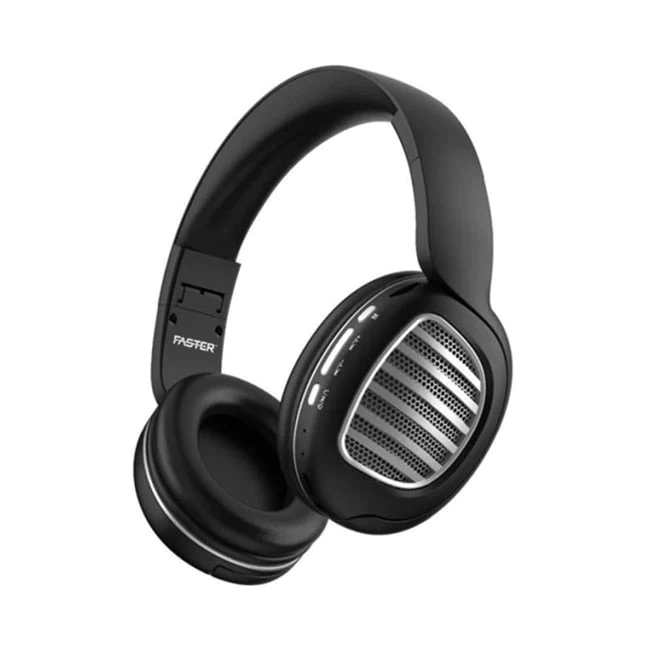 Black headphones on a white background