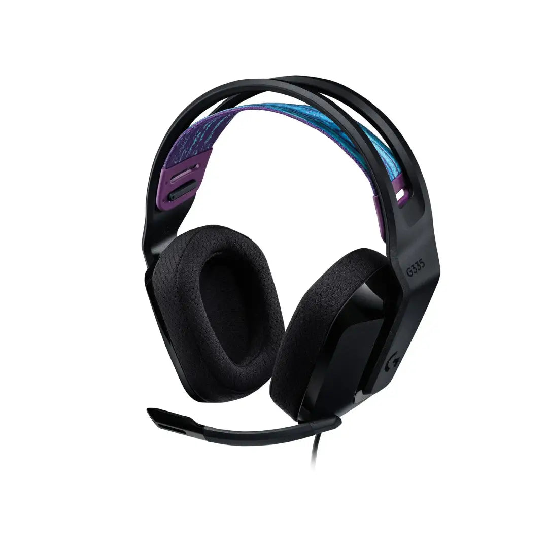 Black gaming headset with RGB lighting on a white background