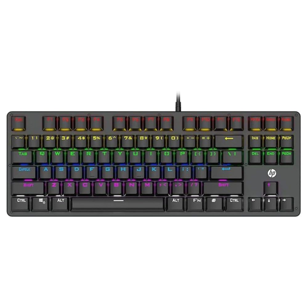 HP GK200 Mechanical Gaming Keyboard – Blue Switches, Rainbow LED Backlit & Durable Metal Panel