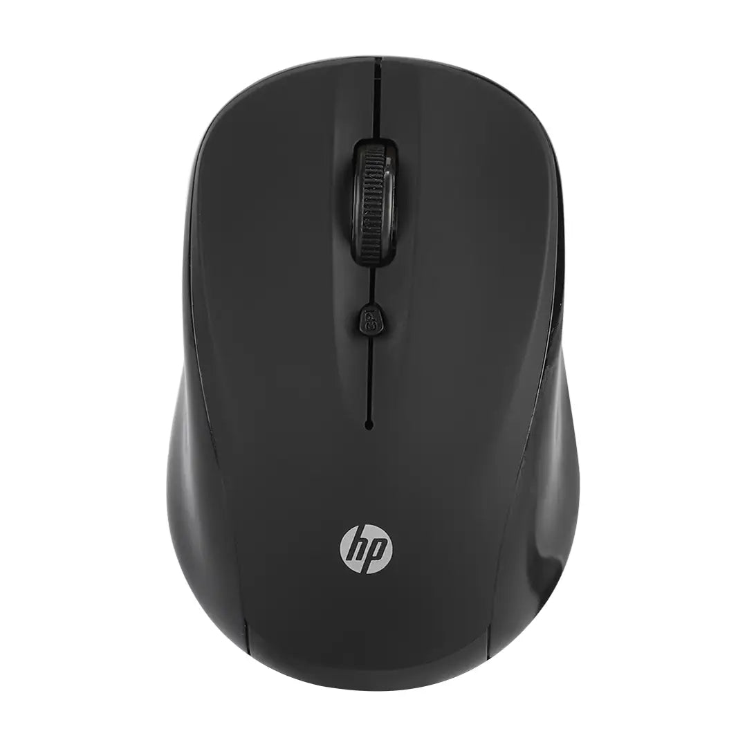 Black HP mouse on a white background