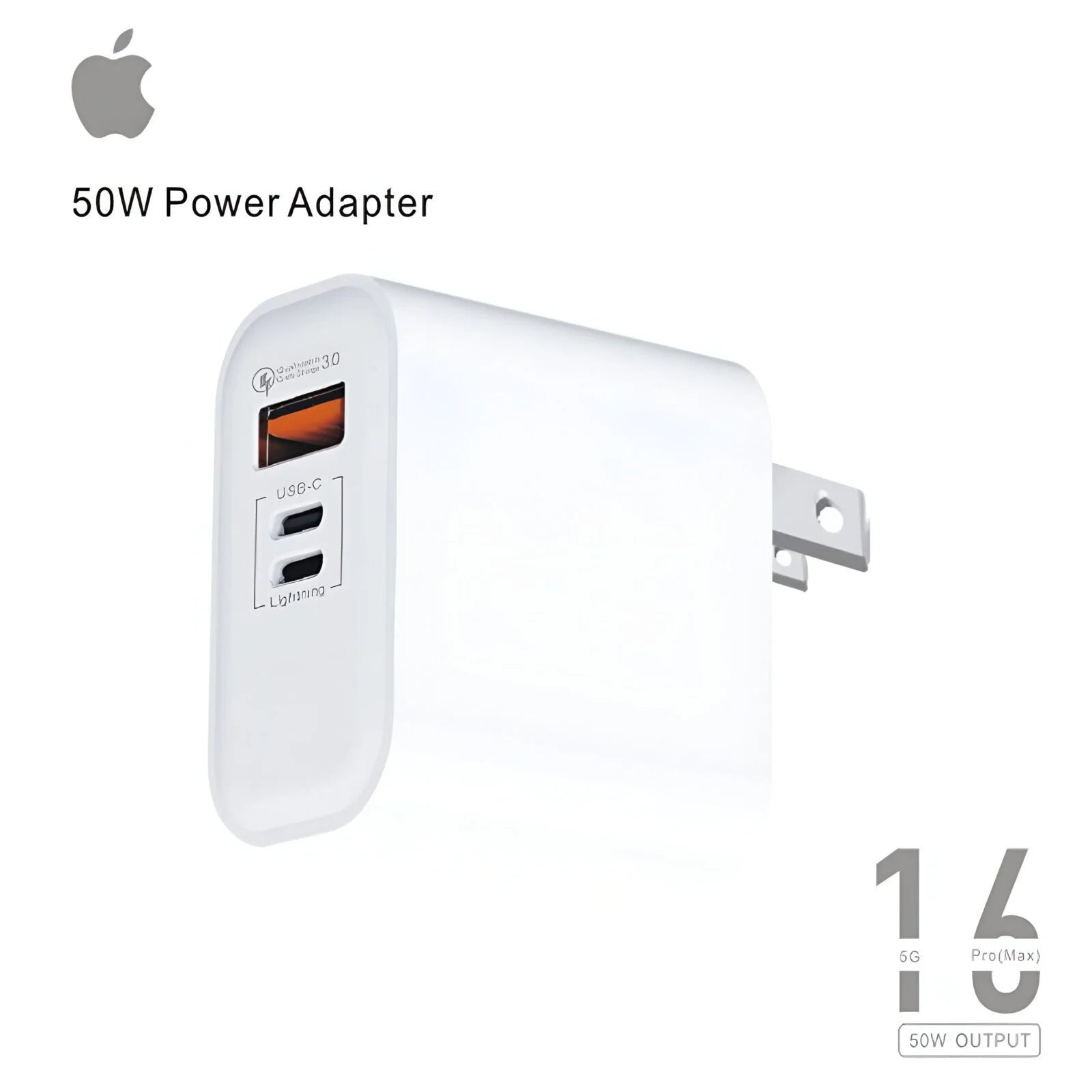 Iphone 16 Pro Max 50w Power Adapter With 3 Ports ( Usb-a Usb-c Or Lightning 